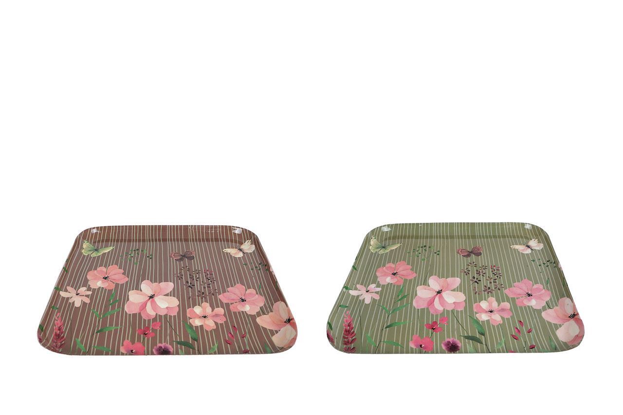 "Dienblad ""Floral"" gr/roze 20x20x