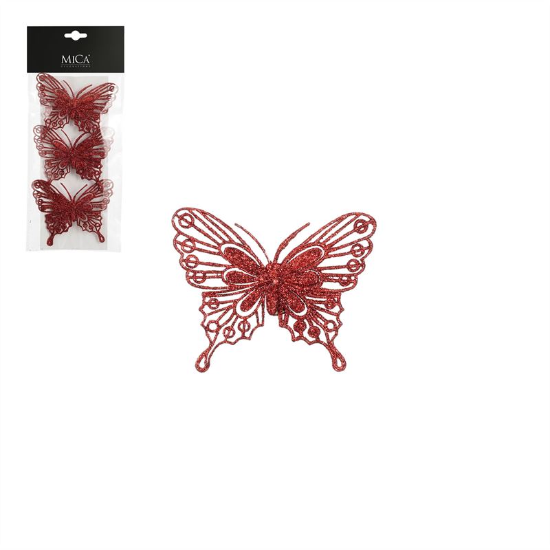 Clip vlinder rood 3 stuks l10xb8cm