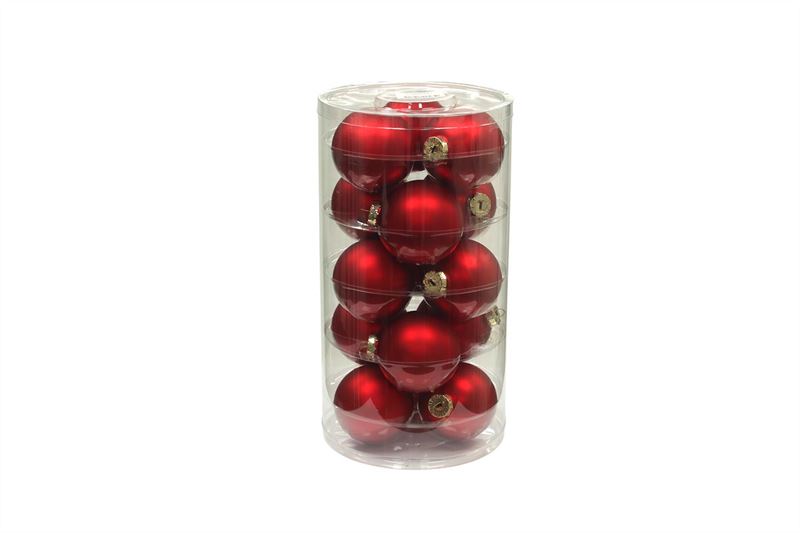 Kerstbal glas 80mm rood mat 15/koke