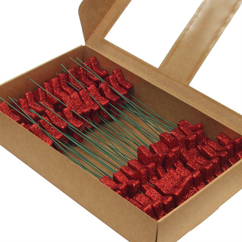 Ster 5cm.19cm. Draad rood m. glitte