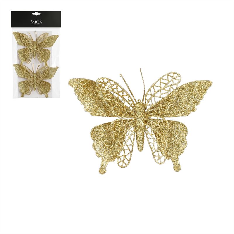 Clip vlinder goud 2 stuks l16xb11cm
