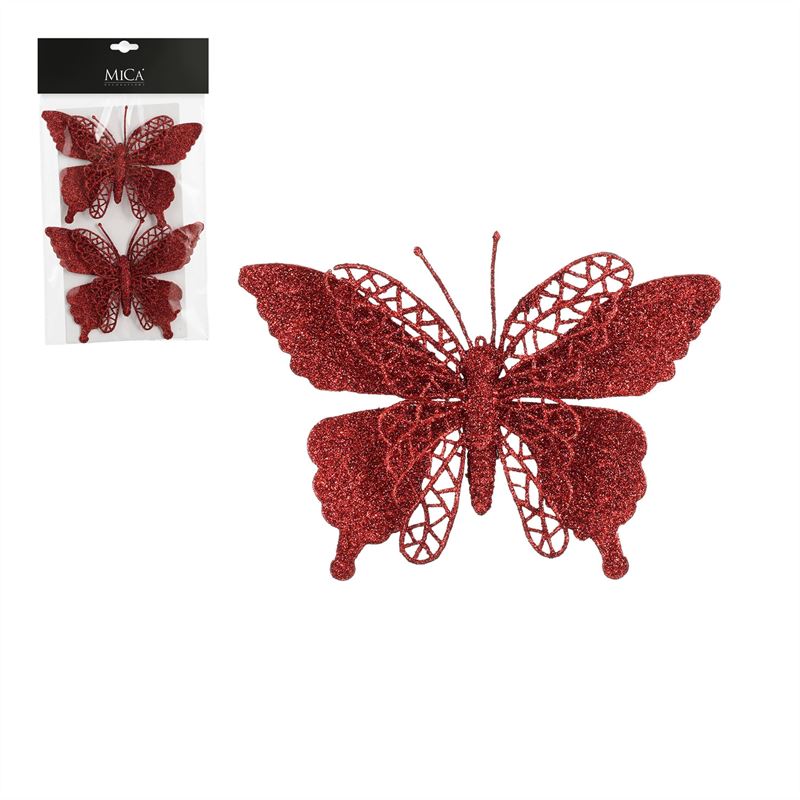 Clip vlinder rood 2 stuks l16xb11cm