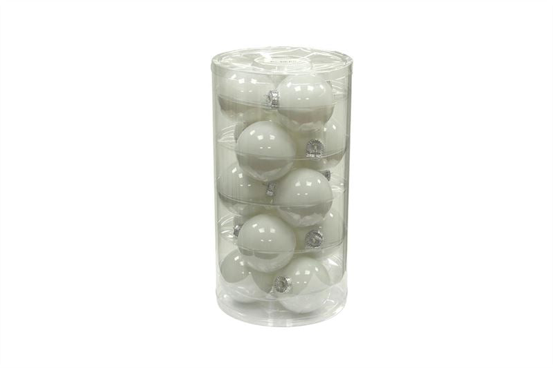Kerstbal glas 80mm pearl wit 15/kok