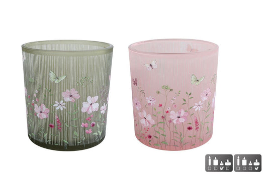 Theelichth  S roze/groen 7,5x7,5x8c