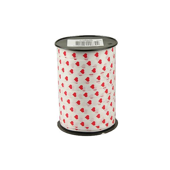 Krullint 10mmx225mtr rood/wit hart