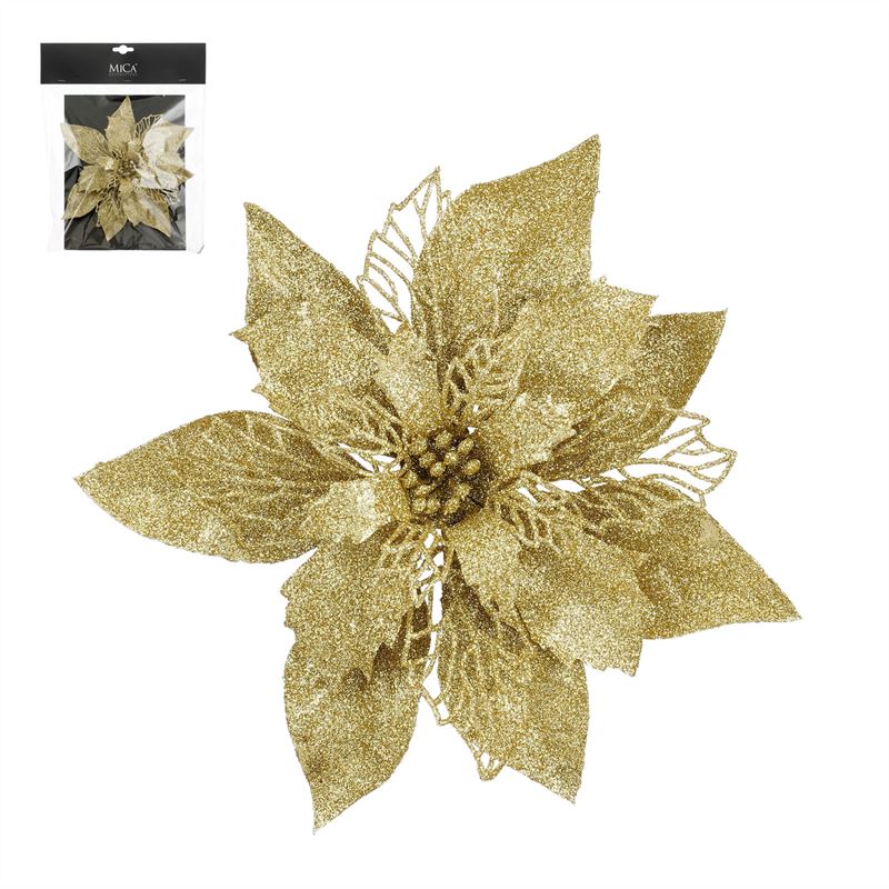 Clip poinsettia goud h3xd20cm