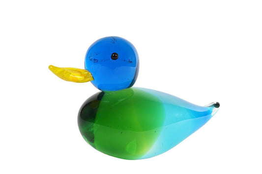 "Sculptuur ""Duck"" gr/bl. glas 18x