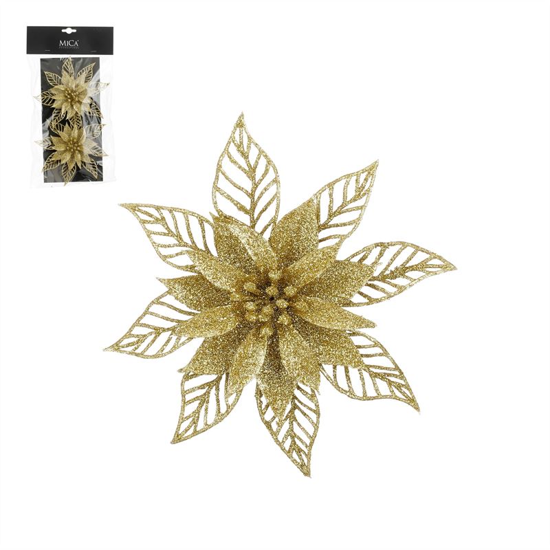 Clip poinsettia goud h2xd16cm 2/set