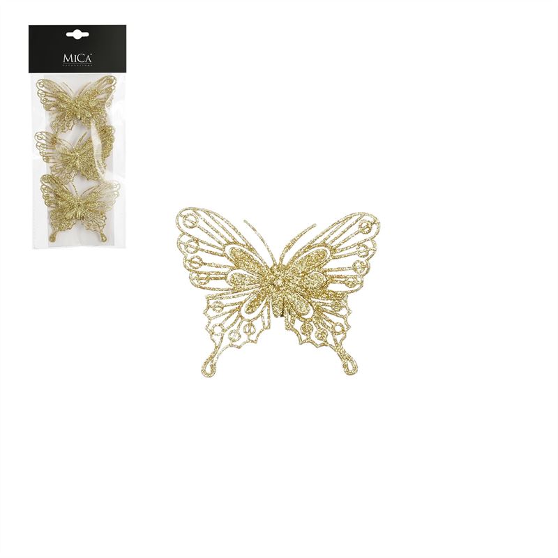 Clip vlinder goud 3 stuks l10xb8cm