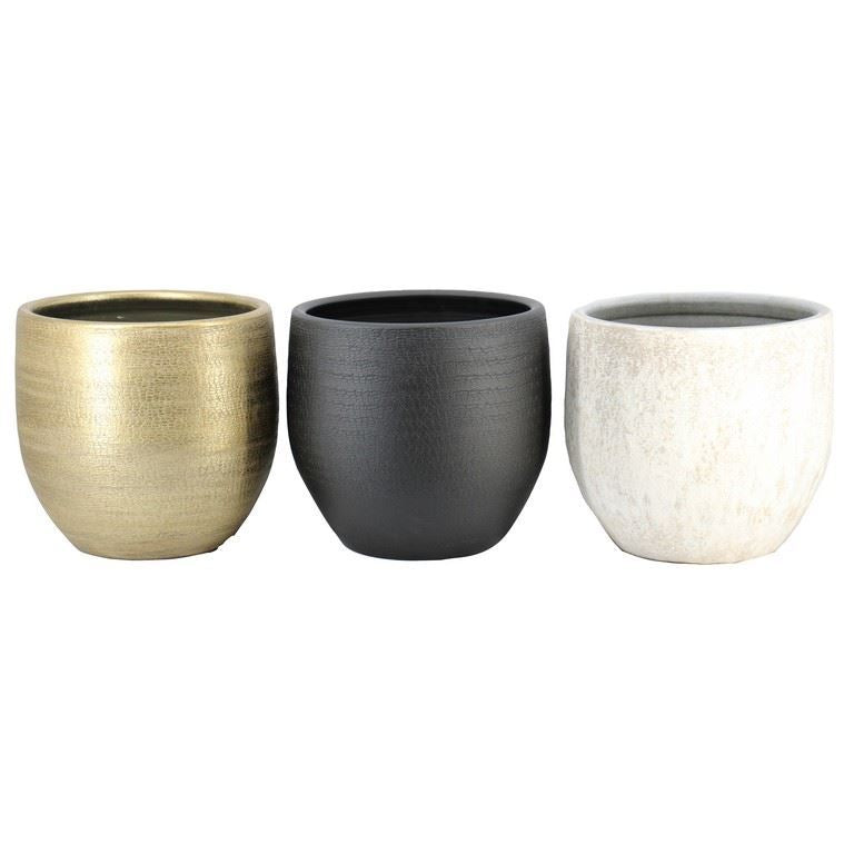 Pot Bora d39 h36cm wit/zwart/goud