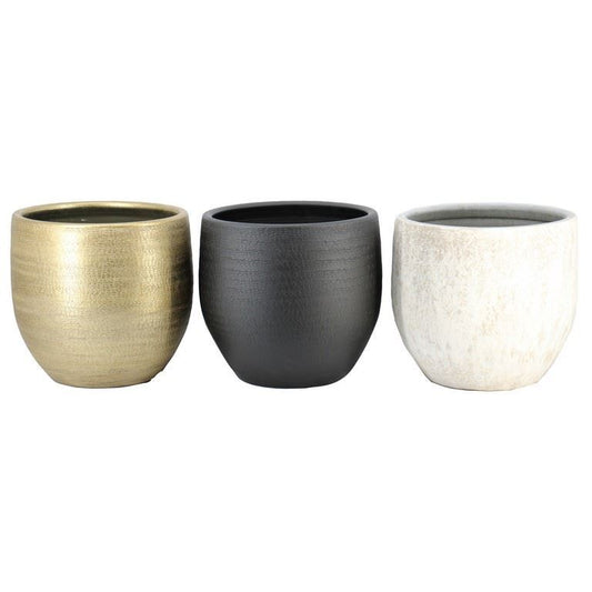 Pot Bora d39 h36cm wit/zwart/goud