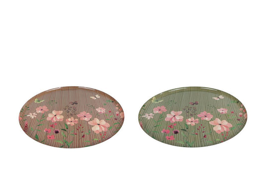 "Dienblad ""Floral"" gr/roze 34x34x