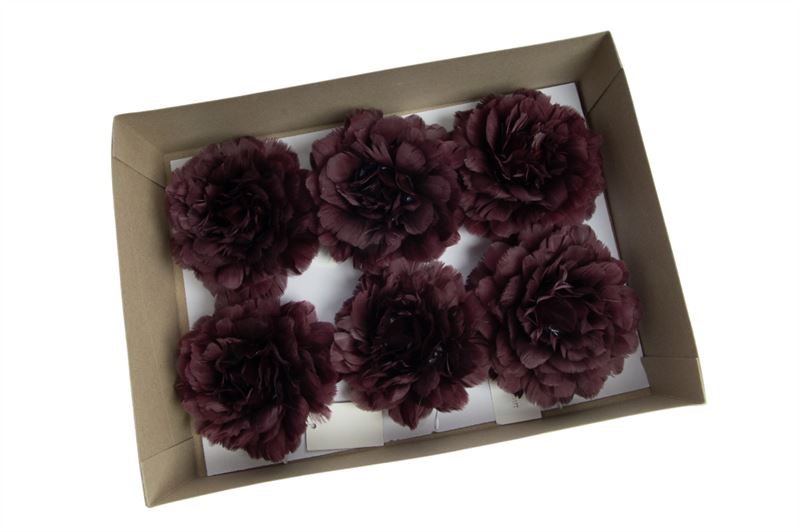 Rozen veren 10 cm met clip bordeaux