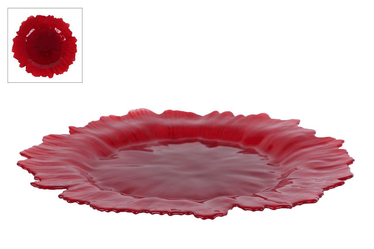 "Schaal ""Naira"" rood glas 35x35x3