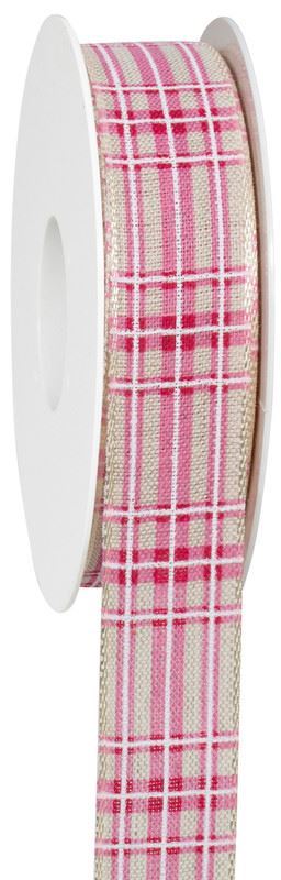 Lint Tartan draad 25mmx18mtr roze