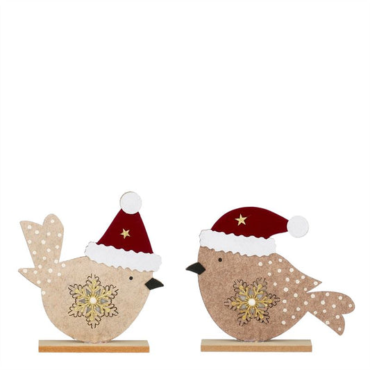 Decoratie vogel beige bruin 2 ass F
