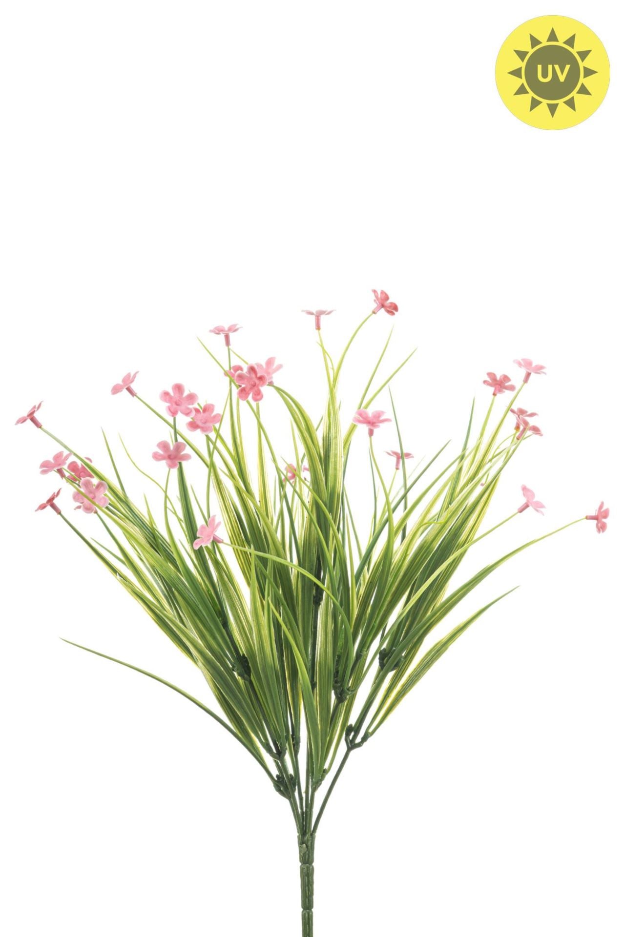 Grass bush w pink flower UV 40cm
