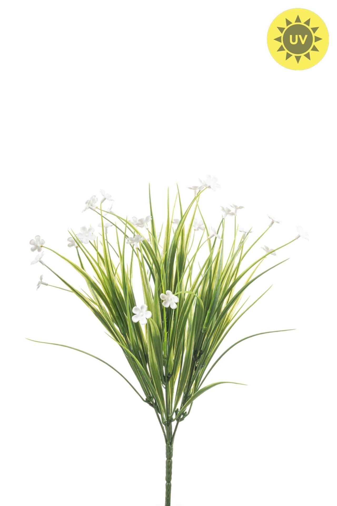 Grass bush w white flower UV 40cm
