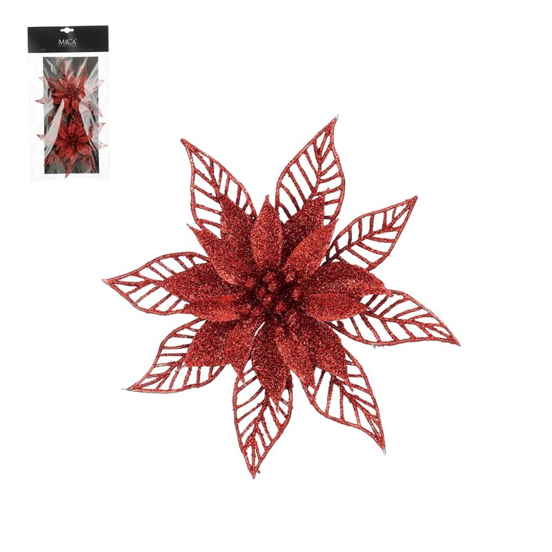 Clip poinsettia rood h2xd16cm 2/set